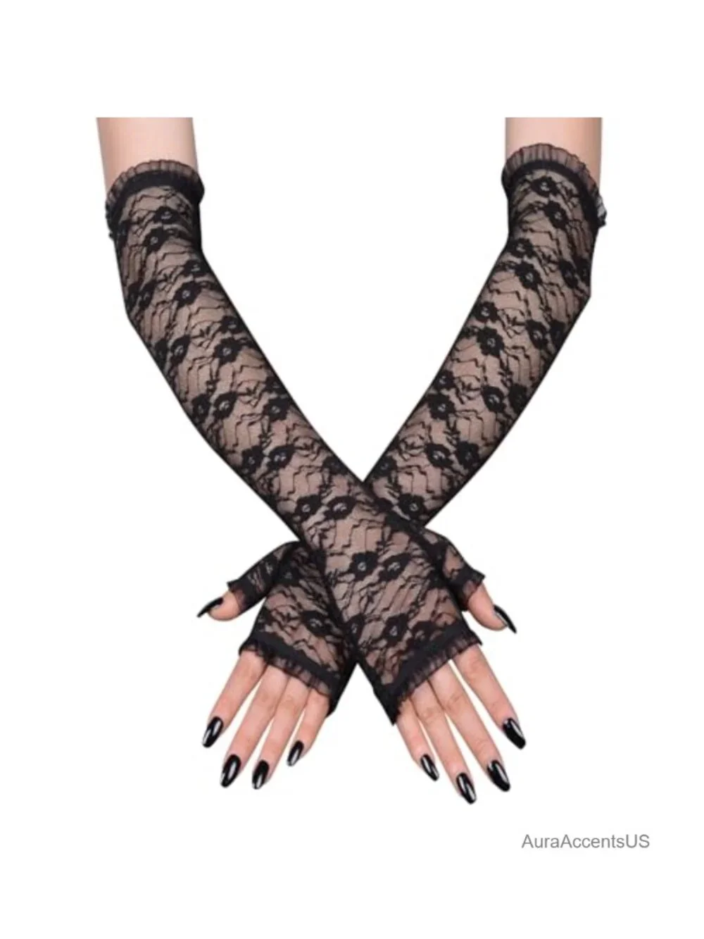 Women's Lace Fingerless Gloves, Gothic Spider Web, Halloween Dress Up